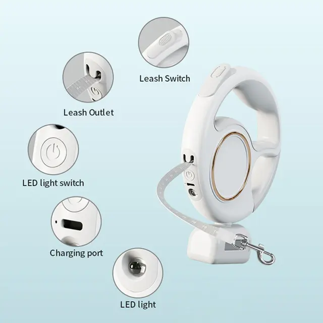 Retractable leash with flashlight